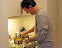 Warren cooking breakfast. 