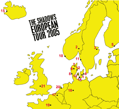 The Shadows' European Tour Map 2005
